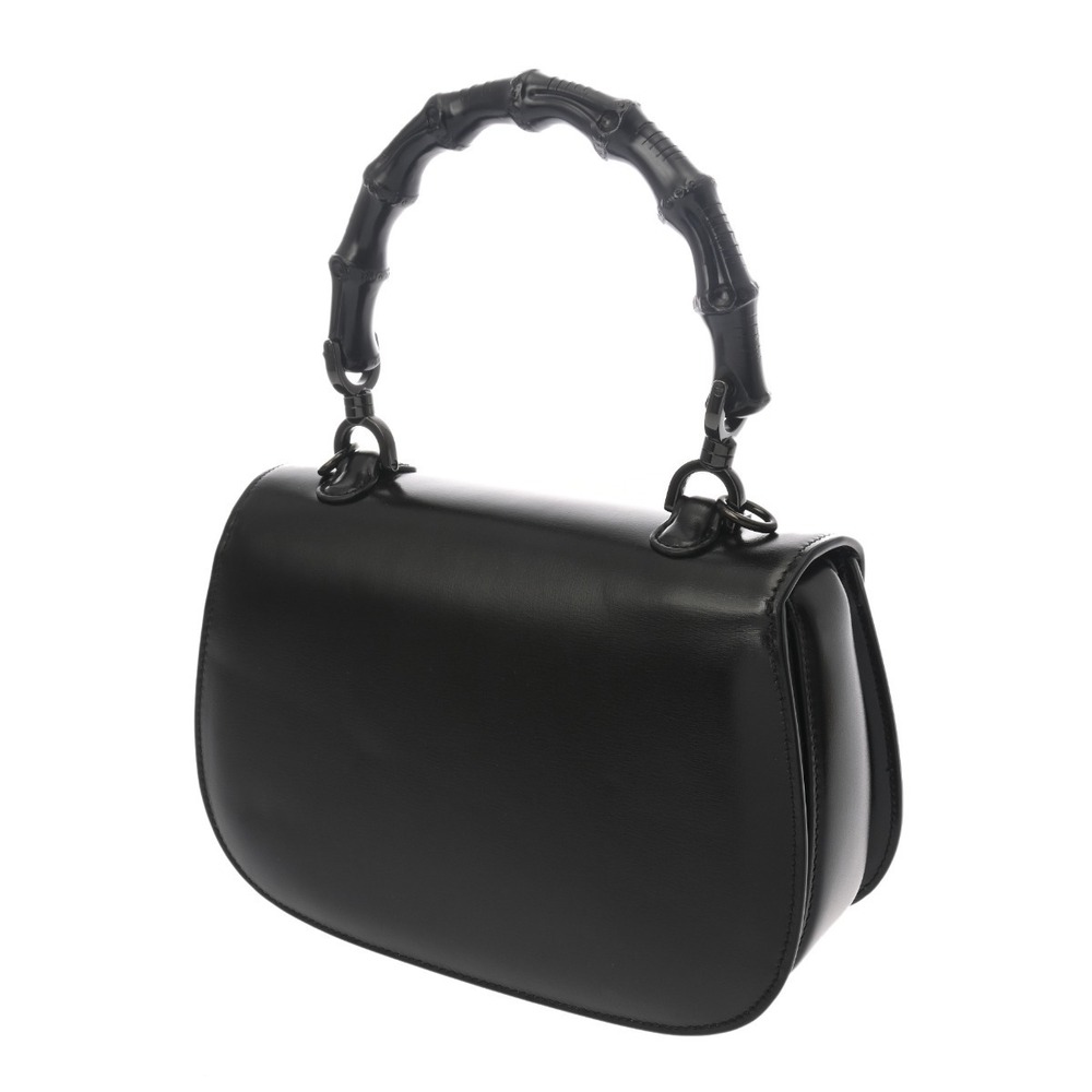 Gucci Top Leather Handle Black Bag Handbag Bamboo